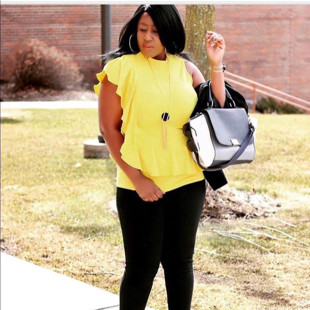 YELLOW CURVILICIOUS RUFFLED DETAILING VERTICAL TOP